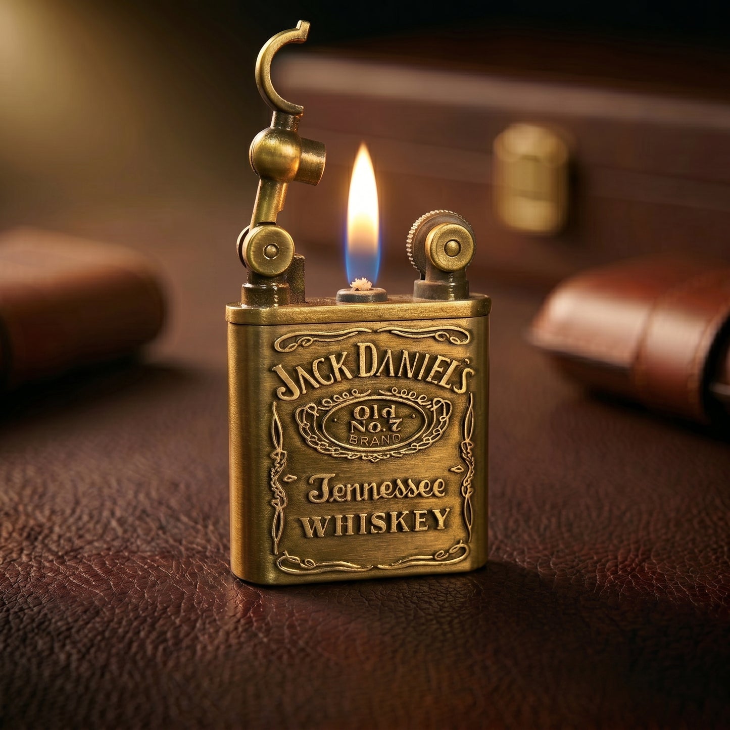 𝐕𝐢𝐧𝐭𝐚𝐠𝐞 𝐉𝐚𝐜𝐤 𝐃𝐚𝐧𝐢𝐞𝐥'𝐬 𝐁𝐫𝐚𝐬𝐬 𝐋𝐢𝐠𝐡𝐭𝐞𝐫 - 𝐀𝐧𝐭𝐢𝐪𝐮𝐞 𝐋𝐢𝐟𝐭-𝐀𝐫𝐦 𝐒𝐨𝐟𝐭 𝐅𝐥𝐚𝐦𝐞 𝐆𝐚𝐬 𝐋𝐢𝐠𝐡𝐭𝐞𝐫